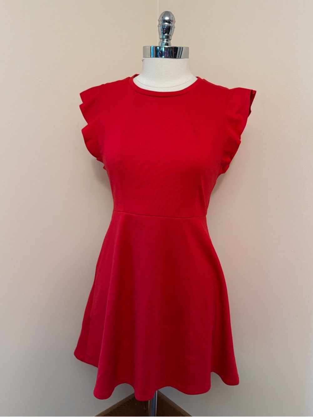 BCBG Red Mini Dress with Ruffle Sleeves S-M